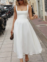 Elegant Sling Square Collar Large Swing MidI Dress